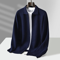 Veste en cachemire pour homme, fermeture éclair intégrale, col à revers, style business décontracté, tenue de bureau, automne-hiver, tricot chaud