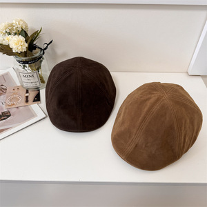 Boina de ante marrón para mujer, sombrero de otoño e invierno, terciopelo, transpirable, a prueba de viento, protección solar - Product Image 3