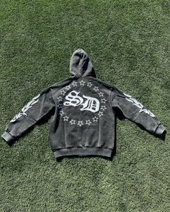 Custom Logo <strong>Tracksuits</strong> Patch Embroidery /distress Embroidery Stone Wash Fleece Lining 100% Cotton Hip Hop <strong>Style</strong> Flared Split - Product Image 2