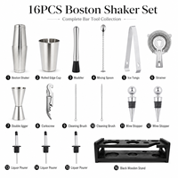 Ensemble de 16 pièces pour shaker à cocktails Boston avec support en bambou, kit d'outils de bar en acier inoxydable, couleur personnalisée, kit de fabrication de cocktails pour barman à domicile