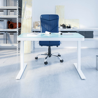 Dessus de table en verre Bureau d'ordinateur à double moteur avec tiroir Bureau électrique à hauteur réglable pour le travail
