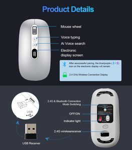 Ratón Inalámbrico con IA, Grabador de Voz y Audio, Ratón Bluetooth Inalámbrico para MacBook/PC/Laptop, Recargable por USB-C de <span class=keywords><strong>2</strong></span>.4GHz - Product Image 3