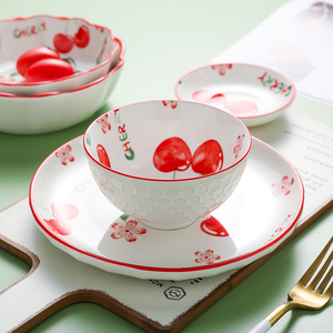 Hiện Đại Sáng Tạo Phim Hoạt Hình Tươi Cherry Trái Cây Bộ Đồ Ăn Gốm Đặt Lò Vi Sóng An Toàn Bát Tấm Cho Hộ Gia Đình Sử Dụng Cho Các Bên - Product Image 3