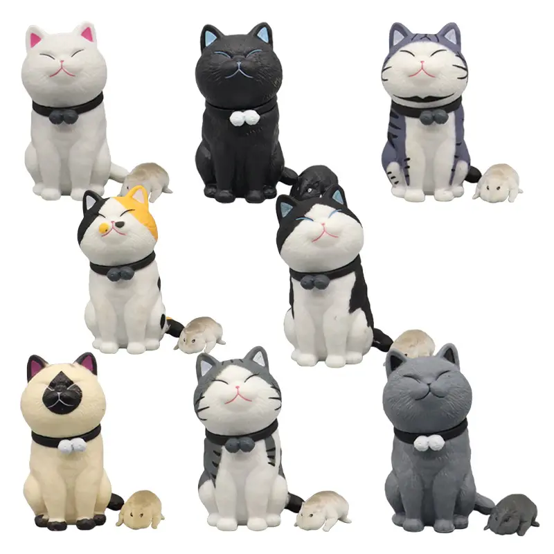 7CM 8 개/대 미니 샴 고양이 동물 그림 PVC 장난감 인형 액션 피규어 만화 입상