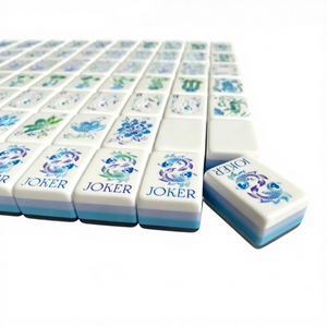 Jeu de Mahjong américain moderne en acrylique plastique bleu glace à 4 couches, 160 tuiles, pieds pliables, portable, pour 4 joueurs, jeu de voyage imprimé sur mesure - Product Image 6