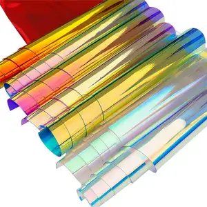 By the Yard 0.4mm Holographic Plastic Rainbow Transparent PVC Iridescent Film Vinyl For Bow Handbag Crafting