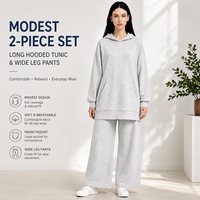 Ensemble 2 pièces modeste pour femmes musulmanes : Tunique longue à capuche et pantalon large – Tenue décontractée islamique couvrante