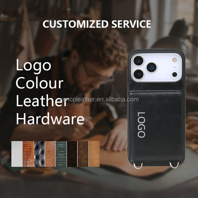 Vintage Genuine Leather Pocket Design Phone Case with Card Slot & Crossbody Strap, OEM Custom Logo
