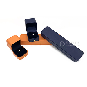 Caja de Regalo de Piel Sintética Personalizable en Azul y Naranja, Caja de Joyería de Lujo para Mujer, Estuche para Anillos y Collares - Product Image 1