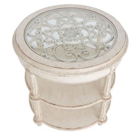 Table latérale ronde en bois style européen, sculpté à la main, design antique, blanc, meuble de salon