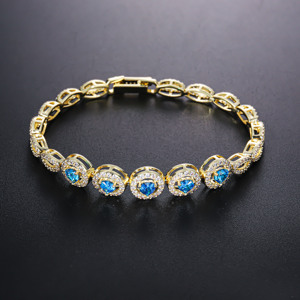 Custom <b>Cute</b> Jewelry 14k Rhodium Gold Plated Heart Cut Ice Blue Green Diamond Zirconia Tennis Link <b>Bracelet</b> Women Gift - Product Image 2