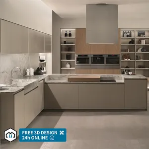 Automatic Gray Gloss L Shaped Modern Kitchen Cabinet Set Modular Price Modern Indoor Kitchen Cabinets