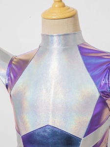 Girls Space Costumes Metallic <b>Crop</b> <b>Top</b> Pleated <b>Skirt</b> Iridescent Shoulder Pads Futuristic Dance Cheer Performance Wear Custom - Product Image 3