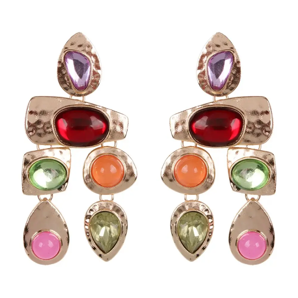 Fashion Perhiasan Merek Wanita Batu Permata Alami Berlian Geometris Menjuntai Statement Anting-Anting Pernyataan Emas