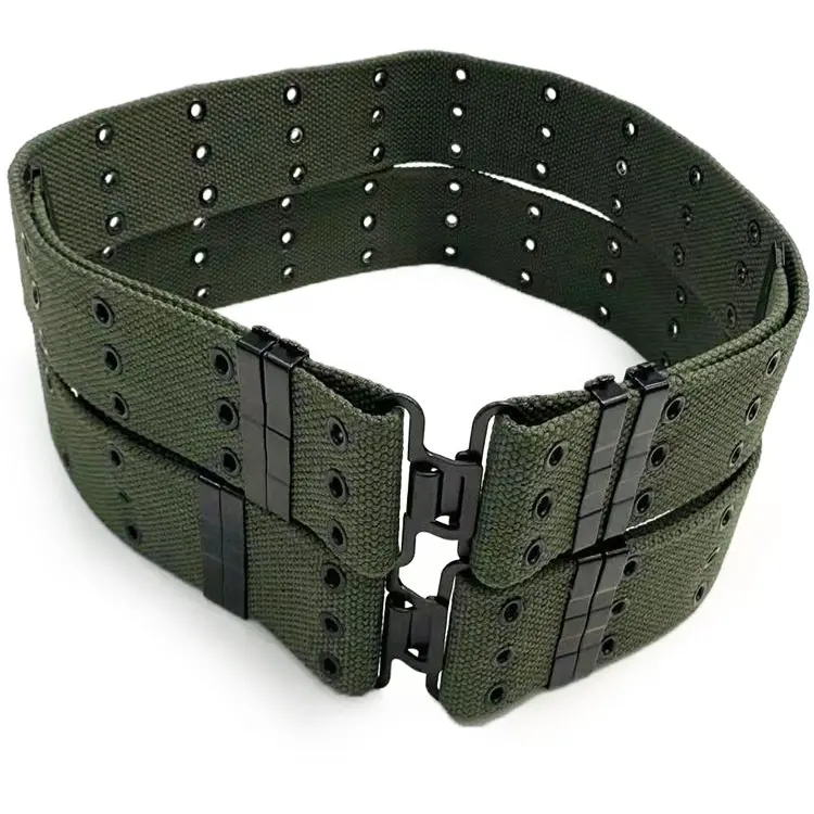 High Quality 125cm Length PP Cotton Custom Logo Green Khaki Belt Tactical Belt With Metal Buckles