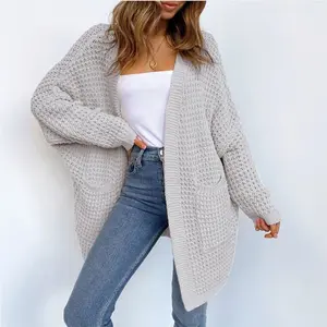 2021 automne hiver tricots femmes ample grande taille longue épaissie grande poche dame Cardigan pull