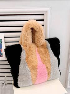 Tas Tangan Berbulu Kasual Kapasitas Besar Desain Baru Selempang Belanja Perjalanan Tas Jinjing Berbulu Wanita - Product Image 3
