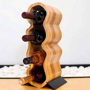Bamboo Double-tier Wave-shaped Rustic <b>Wine</b> Rack Home Decorative <b>Wine</b> Display Stand for Living Room Hotel Restaurant Wholesale - Product Image 2