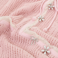Robe en tricot texturé rose pour femme, col rond, manches longues, mini, service OEM, fabrication en usine