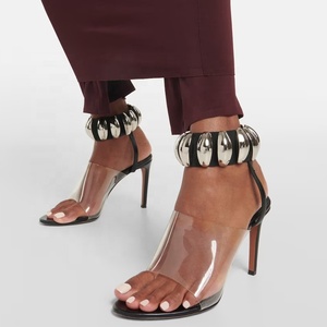 Women Metal Ankles Straps Sandals PVC Upper <b>Shoes</b> High Thin Heels Comfortable Summer Dress Pumps - Product Image 1