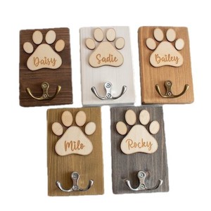 Personalized Dog Paw Wooden <b>Hangers</b> Wall Mounted With Name Engraving For Pets Decorative Hooks - Product Image 5