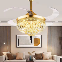 Lámpara de Cristal Moderna Directo de Fábrica, Ventiladores de Techo Retráctiles con Luces y Control Remoto, Regulable, 3CCT, Motor BLDC Reversible
