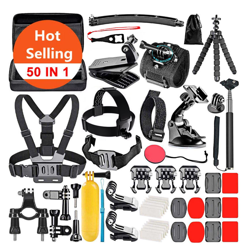 HONGDAK Action Cameras Accessories Kit 50 in 1 Mount Head Chest Strap Suction Cup Accessories Set for GoPro Hero 12 11 10 8 7 6