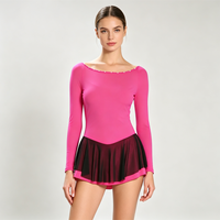 Robe de patinage artistique pour femme, rose foncé, en spandex extensible, pour entraînement et compétition, tenue de patinage thermique et chaude, classique, à manches longues