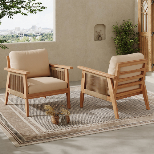 Teca + Beige + Madera de Acacia + Tela Impermeable