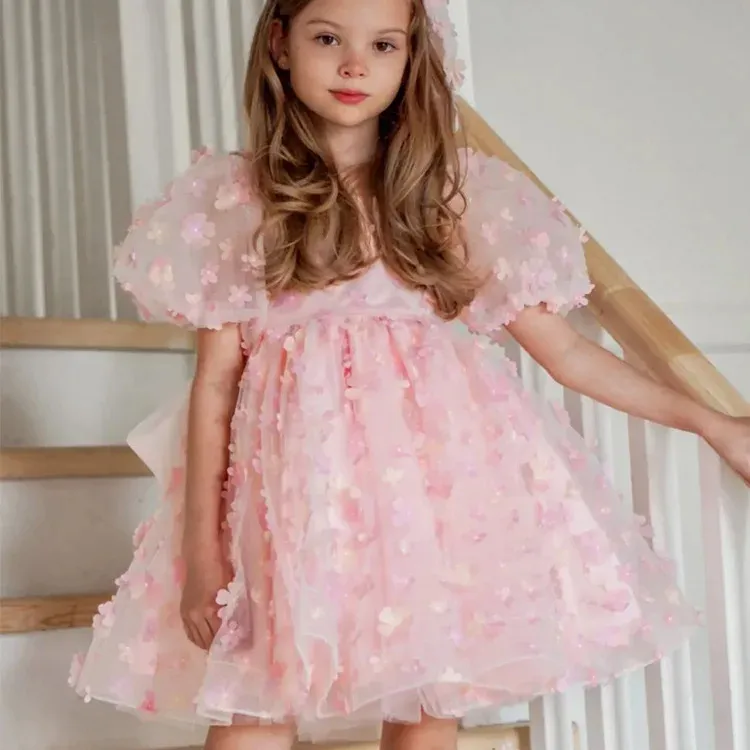 Neueste Kinder Kleidung Kinder Geburtstags feier Abendkleid 3D Blumen Applikationen Mädchen Kleider vestidos para nias