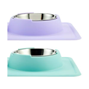 Bols pour animaux de compagnie durables et écologiques de couleur personnalisée, 2 bols en acier inoxydable avec tapis en silicone antidérapant anti-déversement - Product Image 3