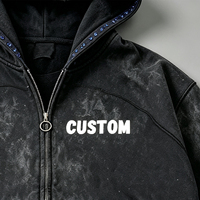 HD013 Veste zippée en molleton French Terry personnalisée style streetwear vintage, logo sérigraphié sur mesure, coupe oversize, effet délavé et vieilli, pour homme