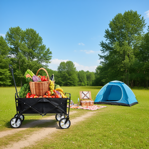 Carretilla Plegable Industrial y de Jardín DB, de Metal Negro, con Cuatro Ruedas, para Camping, Senderismo y Almacenamiento - Product Image 2