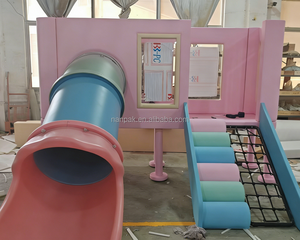 Equipo de juegos interior modular de colores pastel, todo en uno, con tobogán para niños, red de escalada, arco, casa de juegos y área de juegos suave para cafeterías, centros comerciales y guarderías. - Product Image 4