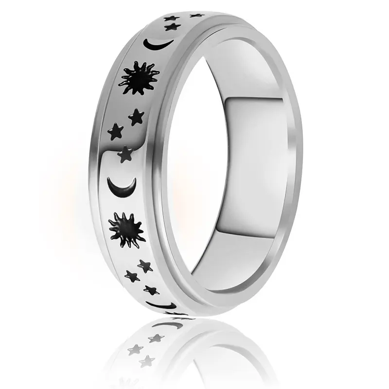 Anello di Spinner in acciaio inossidabile alla moda con stella della luna sorriso viso Fidget anello Anti ansia