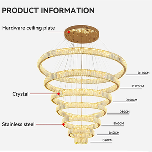 โคมไฟเพดานวงแหวนตกแต่งขนาดใหญ่สไตล์โมเดิร์นเรียบง่าย ไฟ LED คริสตัล K9 โคมไฟระย้าหรูหราสำหรับโรงแรม ห้องนั่งเล่น - Product Image 3