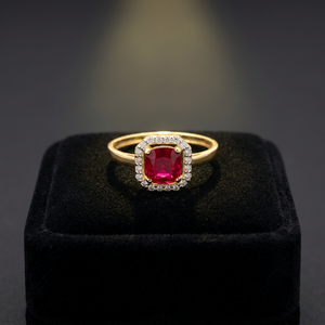 Elegant 14K <b>Gold</b> <b>Cocktail</b> <b>Ring</b> with Red Stone Center Sparkling Halo Design Stylish Luxury Wedding Jewelry for Women Wear Gifting - Product Image 3