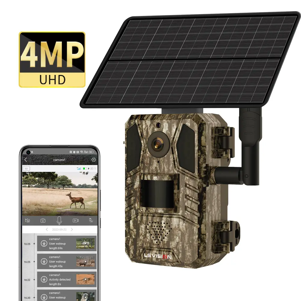 LS VISION Outdoor Ip66 Waterproof 4g Cellular Solar Panel Infrared Night Vision for PIR Wildlife Hunting camera 4g solar