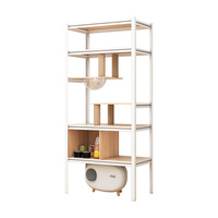 Meuble d'escalade pour chat tout-en-un avec étagère, condo et bac à litière intelligent, autoportant, sans perçage, structure en acier blanc, acrylique, vente en gros