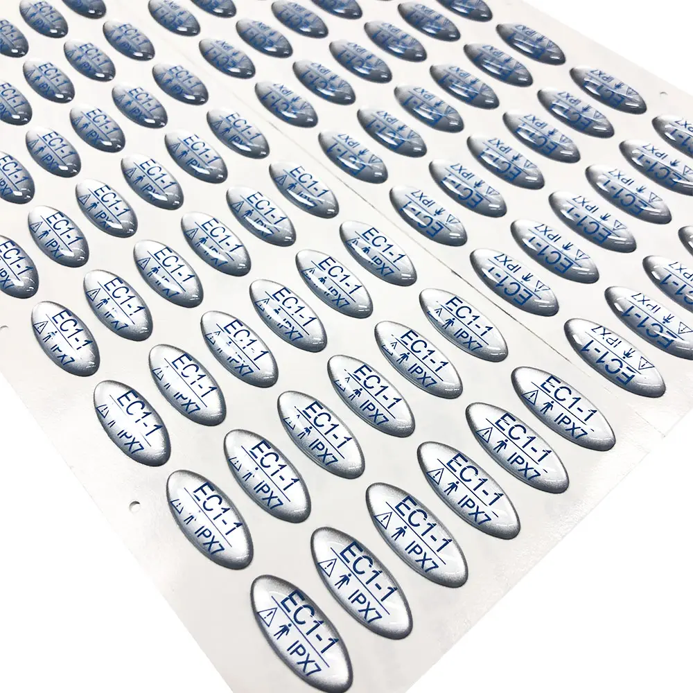 Özelleştirilmiş baskılı Logo su geçirmez şeffaf silikon çıkartmalar dikdörtgen 3D epoksi çıkartmalar
