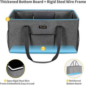 Tablero inferior de utilidad estructurado <span class=keywords><strong>grande</strong></span>, bolso de mano de pie de utilidad, marco de alambre de Metal, asas de comestibles reutilizables, bolsas de <span class=keywords><strong>playa</strong></span> extra grandes - Product Image 2