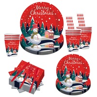 Ensemble de vaisselle jetable de Noël de style moderne personnalisé, très vendu, respectueux de l'environnement, pour les dîners de Noël, assiettes en papier