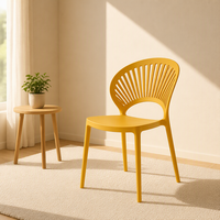 Chaise de salle à manger empilable en plastique de style nordique moderne avec dossier en forme de soleil, sans accoudoirs, idéale pour les restaurants de parcs et centres commerciaux