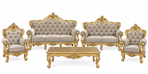 Ensemble de canapés de luxe dorés ornés, style européen, meubles anciens faits à la main, cadre en bois sculpté haut de gamme, pour salon royal, vente en gros - Product Image 6