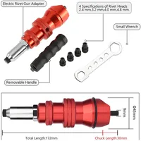 Adaptor Pistol Rivet Listrik 2.4mm-3.2mm-4.0mm-4.8mm Pistol Rivet Blind Core Rumahan, Alat Rivet dari Paduan Aluminium, Pistol Rivet Tanpa Kabel