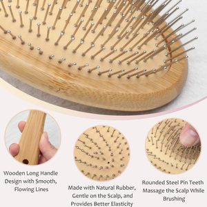 Brosse à cheveux en bois avec logo personnalisé, brosse à cheveux en acier avec poils métalliques pour massage du cuir chevelu, peigne à cheveux - Product Image 4