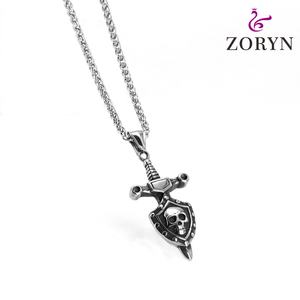 Colliers pendentifs en acier inoxydable 316L personnalisés, motif épée, bouclier et crâne, style gothique punk vintage, bijoux de mode en acier titane pour hommes - Product Image 2