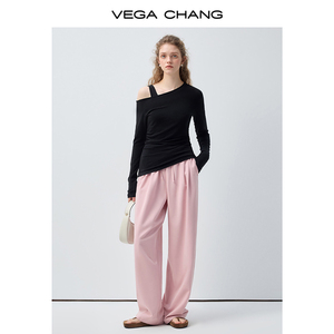 VEGA CHANG 2026 Nuova Collezione Primavera T-Shirt <span class=keywords><strong>Nera</strong></span> Asimmetrica con Spalla Scoperta, Vestibilità Comoda per Lavoro e Casual, Abbigliamento Donna - Product Image 3