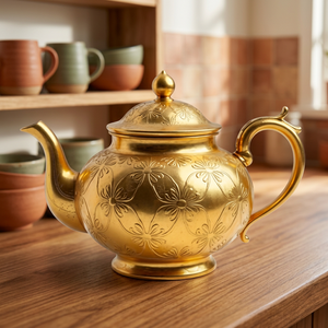 Théière en métal doré avec couvercle et poignée, design luxueux, style élégant, bouilloires à eau - Product Image 4