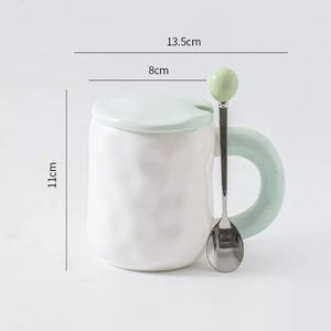 แก้วกาแฟเซรามิก ฝาปิด ช้อน ด้ามจับสีชมพูเคลือบด้าน ลายน่ารัก ทำด้วยมือ ใช้กับเครื่องล้างจานได้ ใช้กับไมโครเวฟได้ พกพาสะดวกสำหรับใช้ในบ้าน - Product Image 4